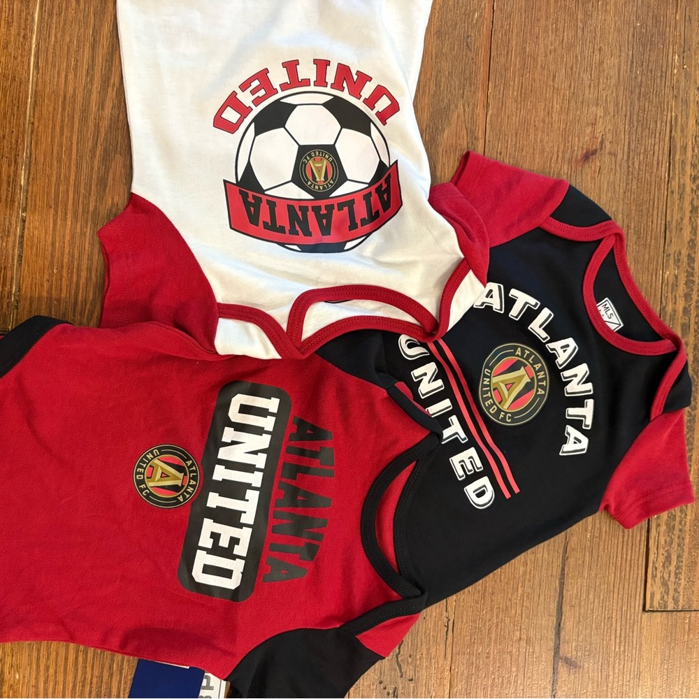 Kids Short Sleeve Soccer Bodysuit - Red, Black & White, Atlanta United